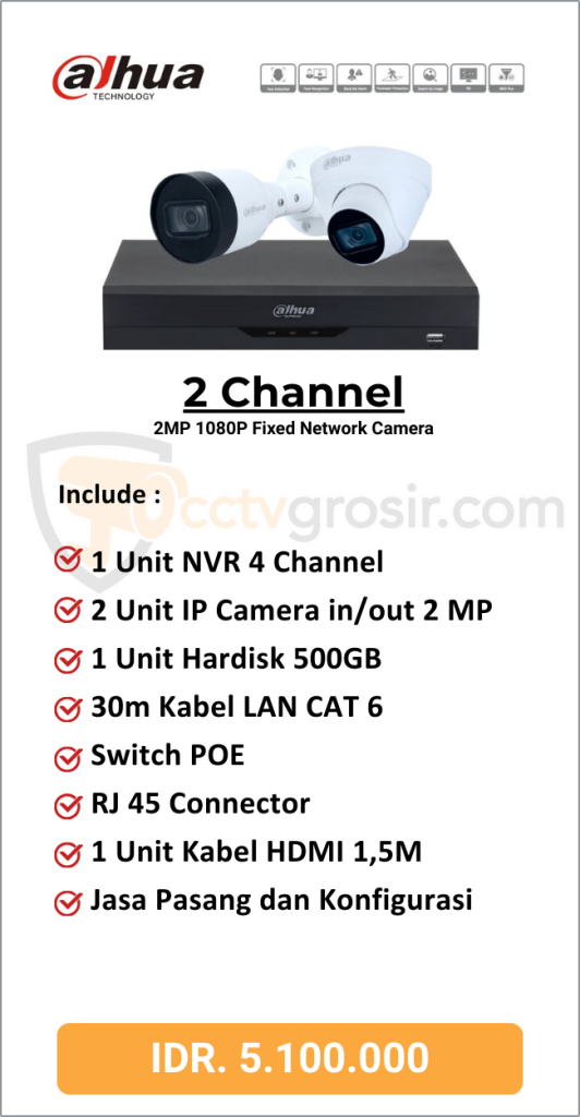 Paket Hikvision 2 Channel IPCAM