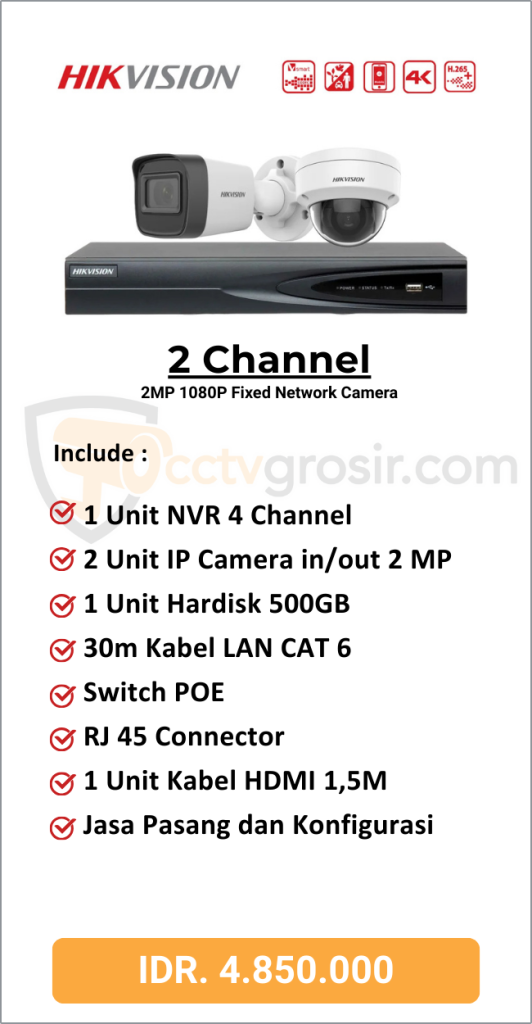 Paket Hikvision 2 Channel IPCAM